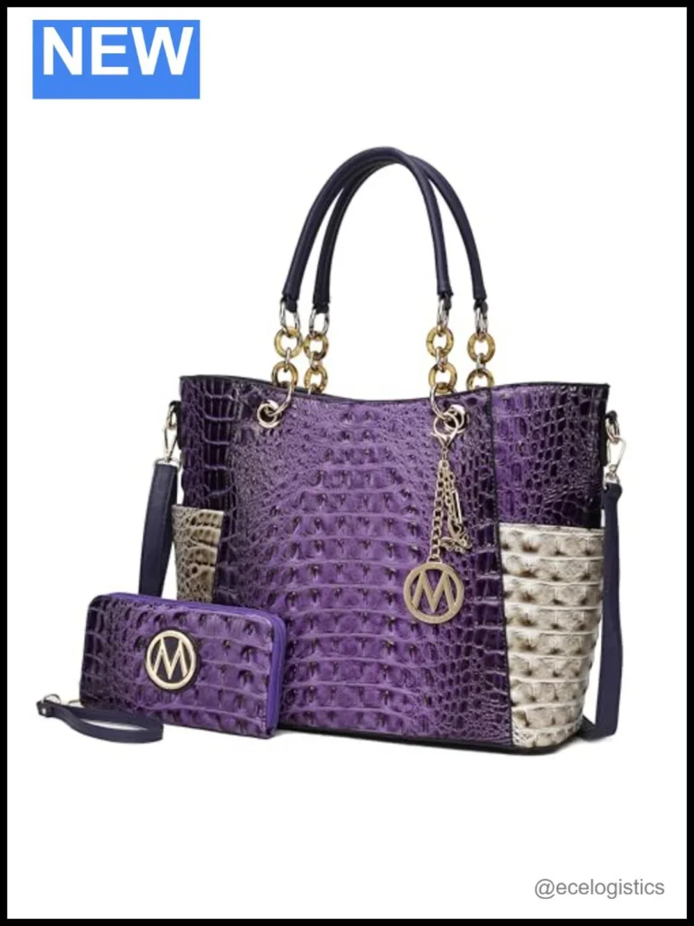 Vegan Leather Tote Bag with Wallet Adjustable Strap